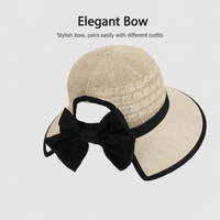 Topi Jerami Wanita Musim Semi Musim Panas Bergaya, Pinggiran Lebar, Pita, Dapat Disesuaikan, Pelindung Matahari, Sejuk, Bernapas, Liburan Pantai