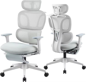 Chaise de bureau ergonomique inclinable à dossier haut en maille avec repose-pieds, support lombaire et porte-manteau - Product Image 3