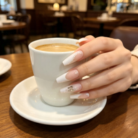 24 faux ongles longs en forme de cercueil, style français, avec perles et strass, amovibles, à presser, pour femmes, ensemble de pointes d'ongles tendance