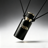 Flacon de parfum miniature de luxe personnalisé en verre noir, imprimé à l'écran, avec pompe estampée or métallique, option logo personnalisé, 30 ml, marque VISTA