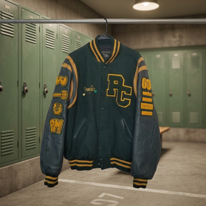 OEM Customizable Wool Varsity <b>Jacket</b> for Mens Women Youth Bomber with <b>Leather</b> Sleeves and Embroidered Lettermen for Winter - Product Image 2