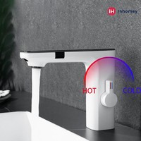 Robinet de lavabo moderne à poignée unique avec affichage numérique LED de la température, en laiton, pour salle de bain