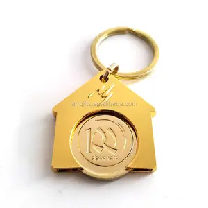 Token Coin Keyring Factory 24K Gold House Design Trolley coin keychain with customized logo