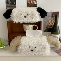 Boîte à mouchoirs en peluche bouclée en forme de chien, beige et blanc, pour promotion