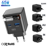 Chargeur rapide rétractable IBD Gan PD 65W 35W, OEM ODM, prise US EU AU UK, type C, chargeur mural USB pour iPhone 15, téléphone portable, ordinateur portable