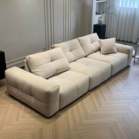 Canapés Cloud avec structure en bois, canapé en tissu moderne blanc crème à assise large en forme de L pour salon de villa, meubles d'angle