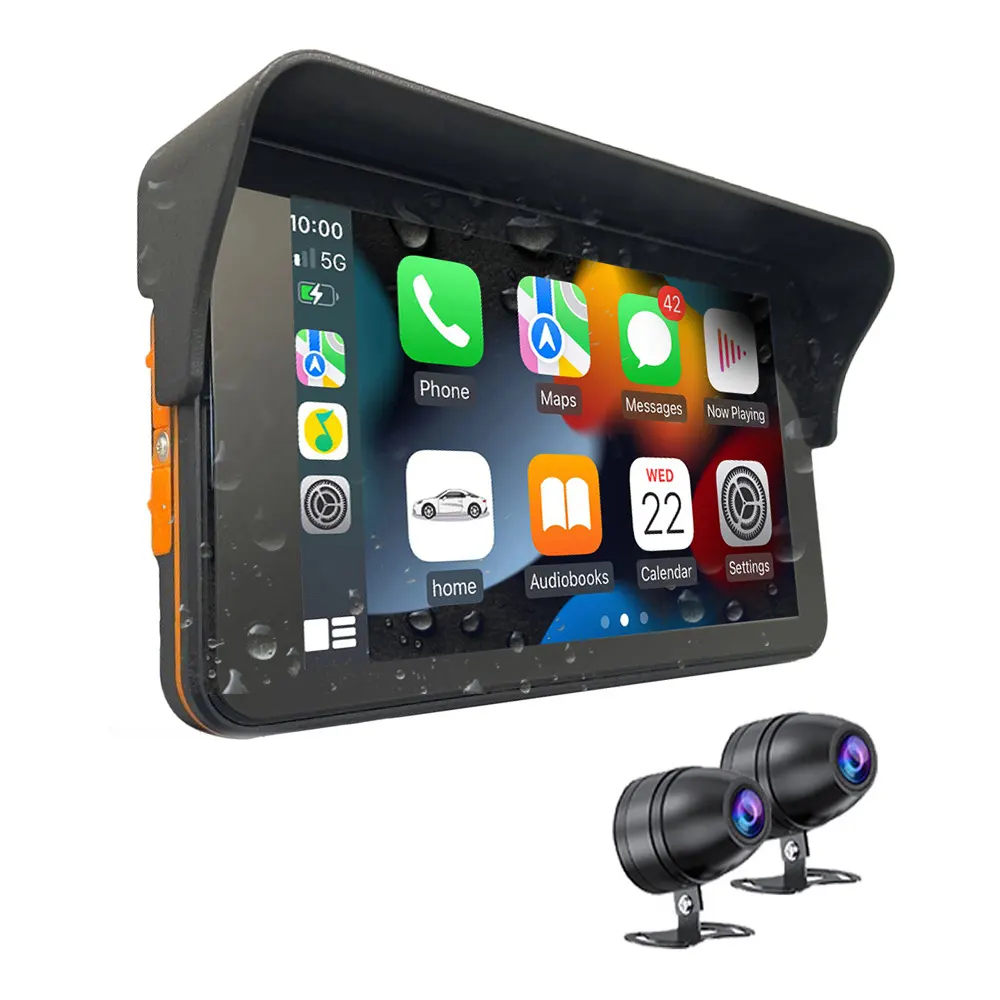 Navigateur GPS portable CarPlay sans fil étanche de 7 pouces pour moto avec caméra DVR 1080P Karadar MT7001