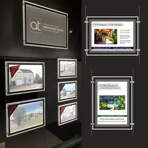 Custom Acryl Display Venster Opknoping Poster Frame Light Box Vastgoed Led Board Reclame Papier Teken