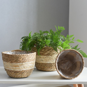 Woven Flower Pots Plant <b>Baskets</b> 3 Piece Set Indoor Home Planters Beige Storage <b>Baskets</b> - Product Image 3