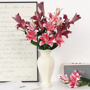Bouquet de lys artificiels en PVC, haute simulation, pour mariage et décoration intérieure, rose diamant, à trois têtes - Product Image 3