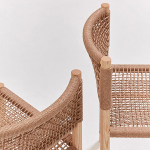 Vente en gros de meubles de restaurant d'extérieur tissés en corde chaises de patio en bois de teck de directeur de plage empilables avec cadre en aluminium - Product Image 5
