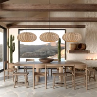 Restoran Modern Asma Lamba Ev Aydınlatmaları Rattan Avizeler Kenevir Halatlı Led Sarkıt Lambalar Yemek Masası Lambaları