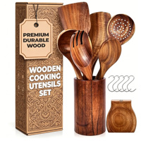 Ensemble d'ustensiles de cuisine en bois d'acacia et de teck, 9 pièces, antiadhésif, spatule, cuillère, bâtonnet