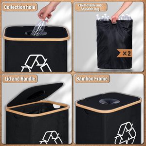 Contenedor de Reciclaje para Cocina de 100L, Cesto de Ropa Plegable con Bolsa Interior Extraíble y Reutilizable para Botellas, Latas y Ropa Sucia - Product Image 6