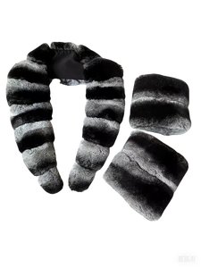 YR232 Custom Make Luxe Garments Accesorio Real Rex Rabbit Chinchilla Dyed Collar <span class=keywords><strong>and</strong></span> Cuff Sets - Product Image 2