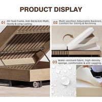 Ensemble de tables d'appoint compactes en teck avec cadre réglable et roulettes pour extérieur, jardin, villa, piscine – Chaise longue