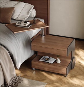 Mid-Century Mobiler Massivholz-Nachttisch mit 2 Schubladen, Walnuss-Beistelltisch mit Hebe- und Drehfunktion für Schlafzimmer und Wohnzimmer - Product Image 1