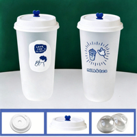 Gobelets jetables en plastique PP à paroi simple de 16 oz (500 ml) avec couvercle pour bar, bière, jus, bubble tea, café, transparents ou givrés