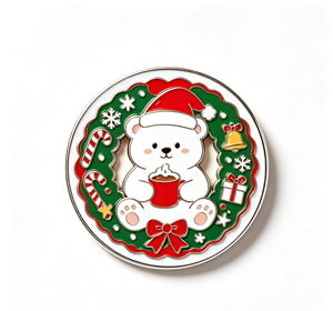 Christmas <b>Bear</b> Metal Enamel Pin Round Printed Brooch <b>Cute</b> Holiday Souvenir for Gift and Bag Decoration - Product Image 4
