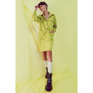 Mini abito chemisier in corduroy color lime - Product Image 3