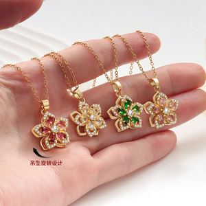 Oval Cut Colorful Cubic Zirconia Copper Alloy 18k Gold Plated Spinning Flower <b>Anxiety</b> <b>Necklace</b> Stress Relief Trendy Fashion - Product Image 2