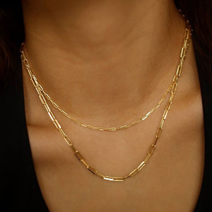 Collier à chaînes géométriques superposées en acier inoxydable plaqué or 18 carats, double rang, bijou de clavicule, pièce de mode tendance - Product Image 3