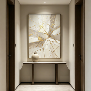 2 Grandes Peintures Murales Modernes en Plâtre Beige et Doré, Abstraites, Peintes à la Main sur Toile, Effet 3D pour la Maison et la <span class=keywords><strong>Galerie</strong></span> - Product Image 5