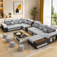 Canapé d'angle en cuir moderne sur mesure MULIGNA en forme de U, 7 places, meubles de salon, canapé d'angle en cuir avec haut-parleur