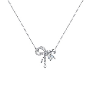 Bowknot Necklace Pink Diamond Pendant Clavicle Chain Jewelry Gift For Women Bezel Setting Fashion Accessory - Product Image 5