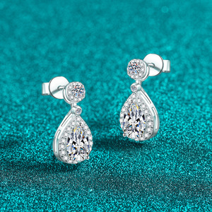Manufacturer <strong>Wholesale</strong> 925 Sterling Silver D Color Moissanite 1Carat Pear-shaped Waterdrop Moissanite Earrings for Women Gift - Product Image 3