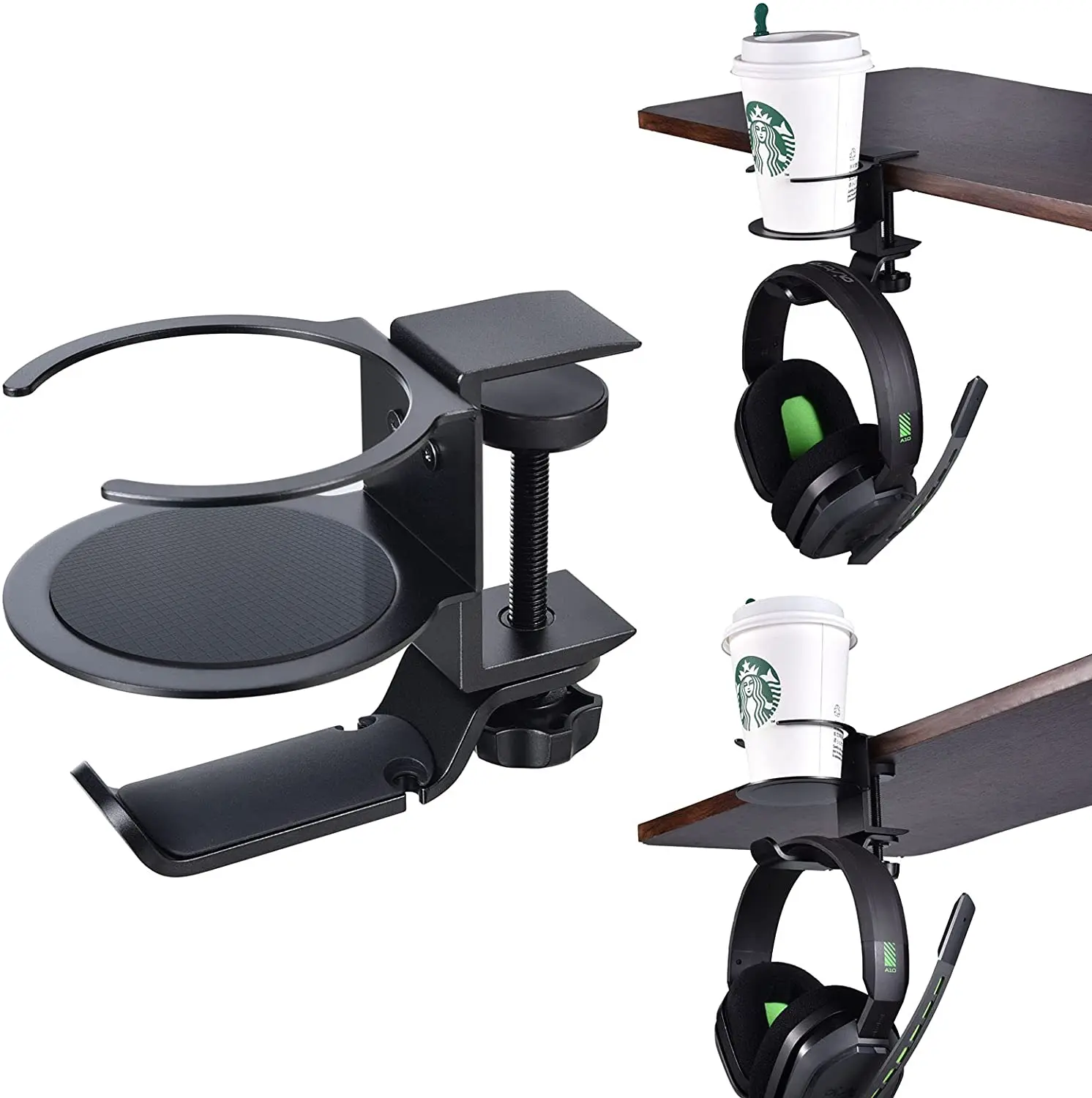 Headphones Stand with Adjustable Rotating Arm Clamp Headphone Holder Headset Hook Hanger Mount,Cup Holders