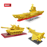 Woma fabrika altın askeri yapı taşları serisi savaş tankı/uçak gemisi/avcı tuğla seti oyuncaklar (C0635/C0636/C0637)