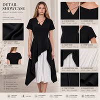 Robe longue plissée élégante et modeste pour femme en coton Ponte Roma, style bureau, fournisseur en gros Europe