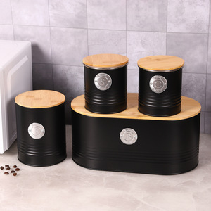 Juego de recipientes de almacenamiento Mystic Arts de hojalata con tapa de bambú, herméticos, para alimentos de cocina, para café, azúcar y pan. - Product Image 1