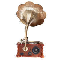 Gramofon Kayu Vintage Berkualitas Terbaik, Pemutar Rekaman Multifungsi untuk Stereo Rumah dengan Klakson Gramofon Kuningan