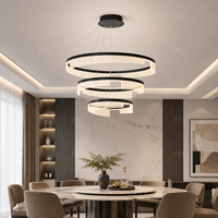 Lustre élégant à trois niveaux avec pendentif en forme d'anneau, cadre noir, arcs en acrylique lumineux, LED tricolores pour la maison, la chambre à coucher, l'escalier
