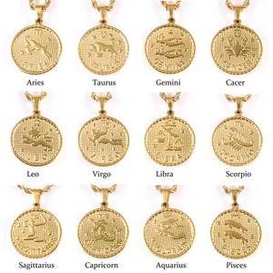 Acero inoxidable Hip Hop <span class=keywords><strong>pareja</strong></span> 18K chapado en oro DIY joyería hecha a mano colgante collar 12 dijes del zodiaco collares - Product Image 1