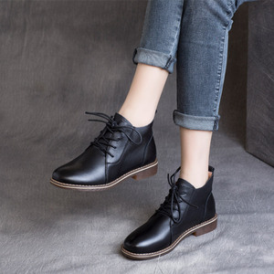 Nuevos Zapatos de Tacón Bajo con Cordones de Piel Vacuna Retro para Mujer, Estilo Británico Clásico para Todas las Temporadas - Product Image 1