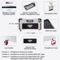 Bureau de jeu RGB en métal avec éclairage LED et surface en fibre de carbone pour jeux PC e-sport - Charge sans fil