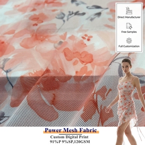 Tela de malla elástica de 4 vías personalizada de fábrica, con estampado digital de flores de coral, con <span class=keywords><strong>muestras</strong></span> gratuitas para marcas de ropa - Product Image 1