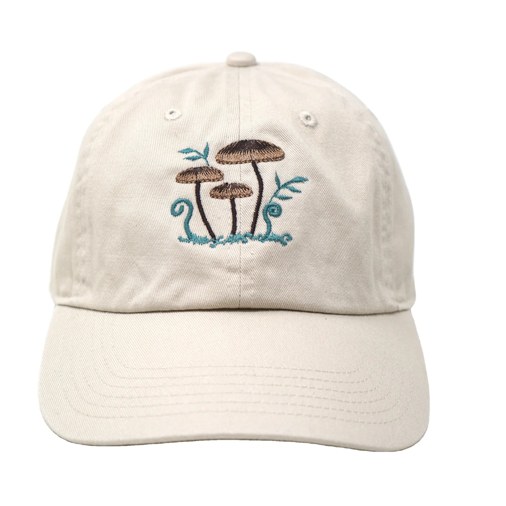 사용자 정의 로고 낮은 MOQ 도매 사용자 정의 갈색 버섯 가족 자수 야구 모자 워싱 면 곡선 챙 여름 모자