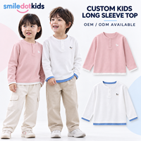 Kaos Henley Lengan Panjang Berlapis untuk Anak Perempuan, Kaos Dasar Anak Balita dengan Pinggiran Kontras, Atasan Anak OEM ODM Grosir