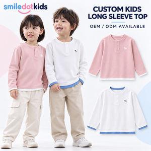 T-shirt Henley à manches longues superposées pour filles, avec ourlet contrastant, pour tout-petits et enfants, OEM ODM Vente en gros - Product Image 1