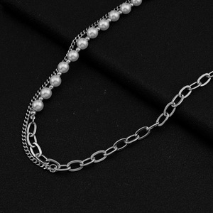 Simple Light Luxury <b>Titanium</b> Steel Spliced Pearl <b>Chain</b> Necklace Silver Plated Popular Men's Necklaces Fashion Jewelry Wholesale - Product Image 3