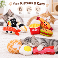 Set Mainan Kucing Plush Bertema Makanan dengan Catnip, Mainan Kunyah Interaktif untuk Kucing Indoor, untuk Bermain Sendiri dan Mengatasi Kebosanan