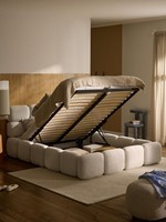 Lit moderne rembourré avec fonction de rangement haute capacité, tissu écologique, cadre métallique – Style crème, best-seller et très populaire sur internet