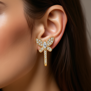 Pendientes de mariposa de oro con circonita marquesa, diseño de insecto, para mujer, joyería de moda para fiestas, aleación chapada en oro de 18 quilates - Product Image 2