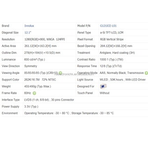 G121ICE-L01 หน้าจอ LCD ดั้งเดิม 12.1 นิ้ว 1280x800 โมดูล LCD สำหรับอุตสาหกรรม HMI, จอแสดงผลรถยนต์ - Product Image 4