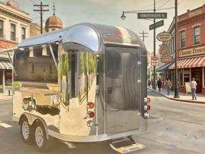 Remolque de aluminio para asado uruguayo con <span class=keywords><strong>parrilla</strong></span> de fuego abierto y barra para chimichurri, para filetes de T-bone, chorizo, morcilla y dulces. - Product Image 1