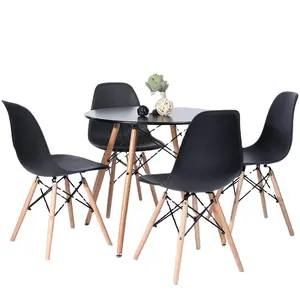 Minghao Brand Minimalist Modern Design Black White Wooden Dining Table For Restaurant MDF Desktop Beech Wood Leg